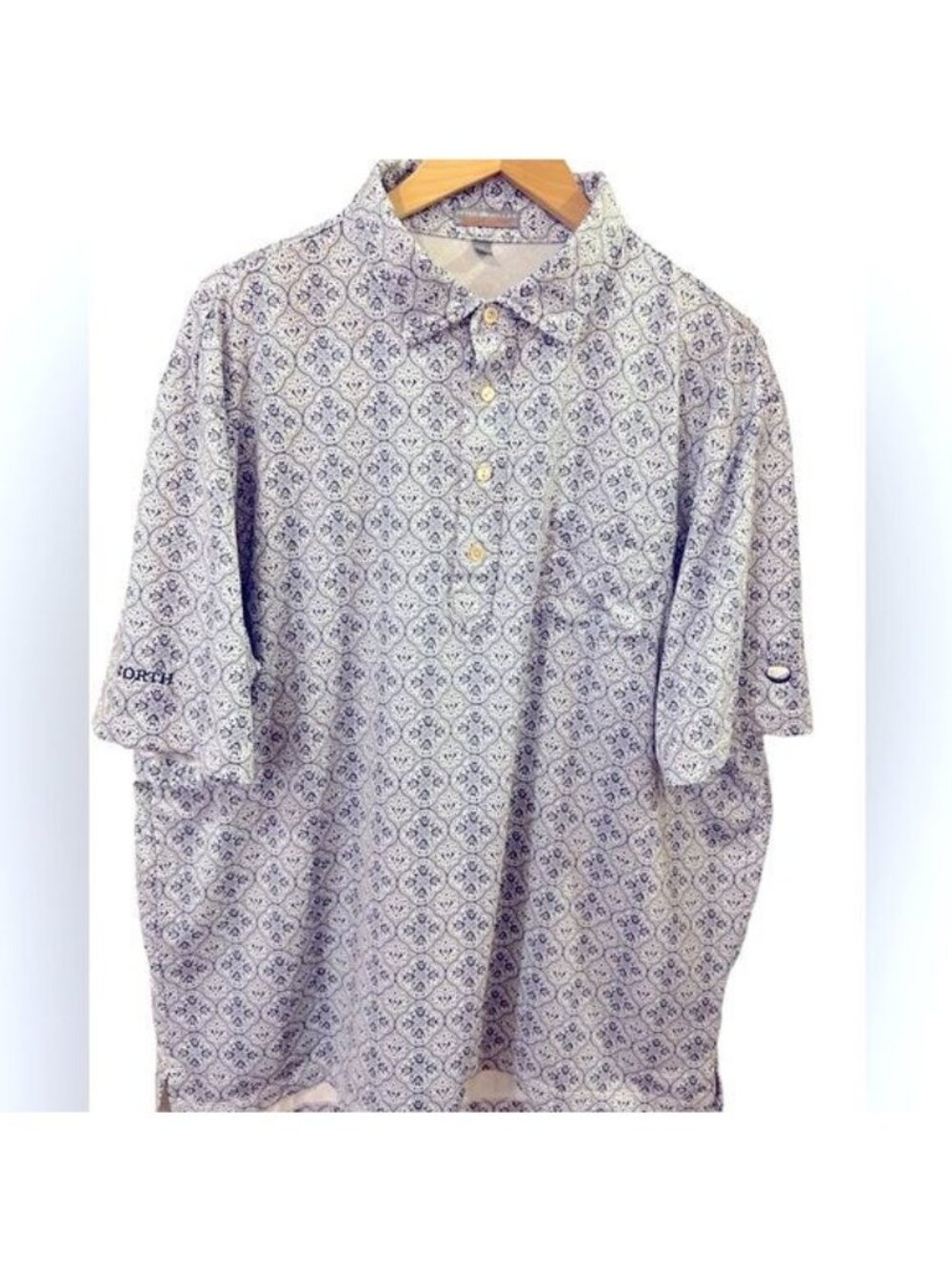 Peter Millar Shirt Size XL Summer Comfort Golf Polo Geometric Print Emblems